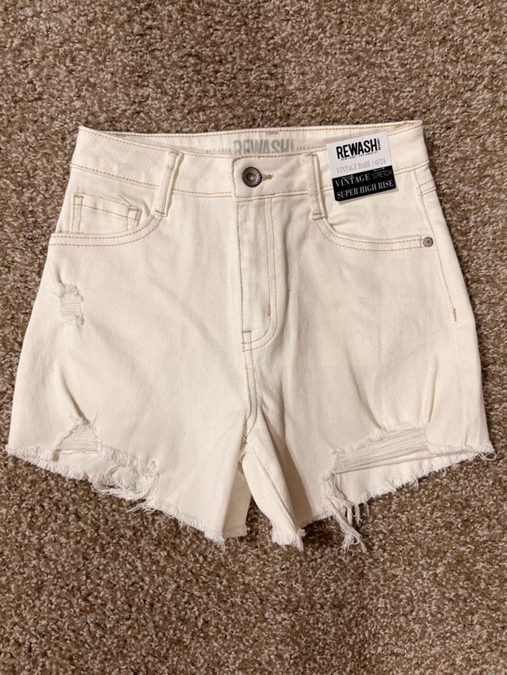 Rewash Cream High-Rise Distressed Jean Shorts
